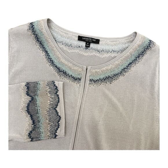 Lafayette 148 Cropped Cardigan Women's Size Petite PP Metallic Gray Evening - Picture 1 of 5